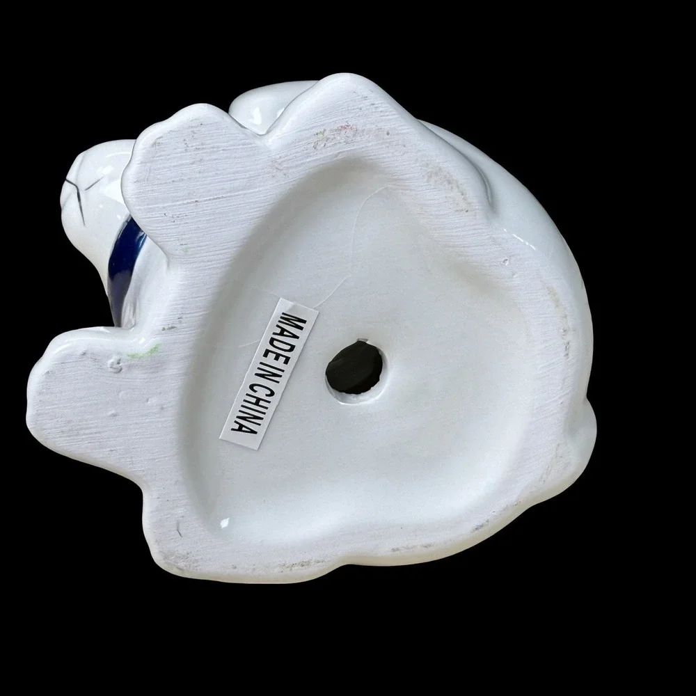 Lowe's Dog Planter Ceramic Puppy Pot Succulent Holder White Blue Decor READ